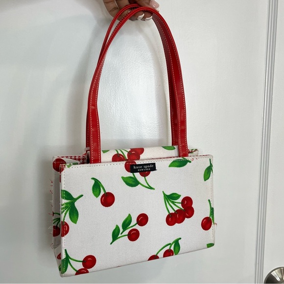 Vintage Y2K Kate Spade Canvas Cherry Print Shoulder Bag - Picture 3 of 16